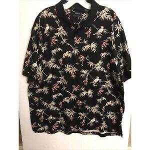 Izod Golf‎ Large Taupe Birds Floral Leaves short sleeve polo shirt